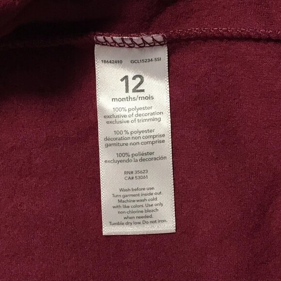 Carter’s Baby Boys One Piece Fleece Jumpsuit 3-12M Burgundy Long Sleeve Outfit - Picture 7 of 7